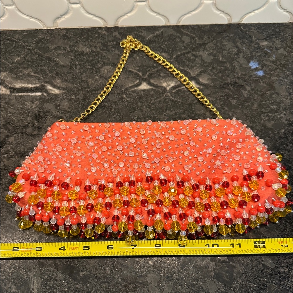 Inge Christopher beaded clutch gold chain strap shoulder bag no stains